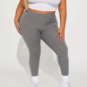 Active Basic Women's Plain Cotton Leggings (Size 1XL, Heather Gray)